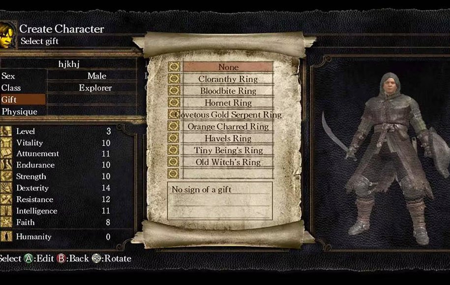 Dark Souls Character Screen